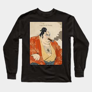 Puff Sumo: Cigars Are My Therapy on a Dark Background Long Sleeve T-Shirt